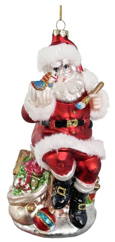 shishi Glass Santa holding horse ornament 17cm