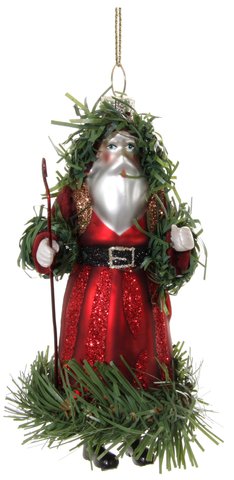 shishi Glass santa red with fir tinsel 13cm