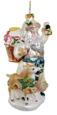 shishi Glass Santa with deer and lamp 17cm