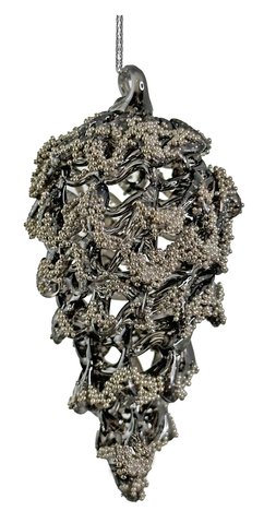 shishi Glass spun cone grey silver beaded 8cm