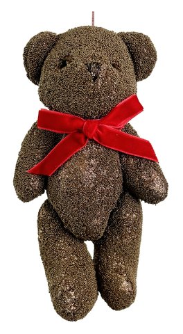 shishi Glitter bear copper w/red bow 15cm