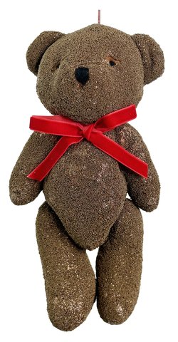 shishi Glitter bear copper w/red bow 23cm