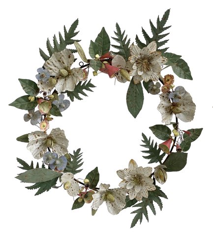 shishi Metal flower wreath rusty red-blue-cream