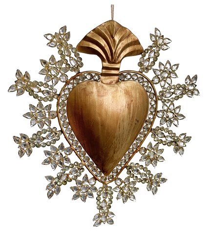 shishi Metal heart with gems antique gold 23cm