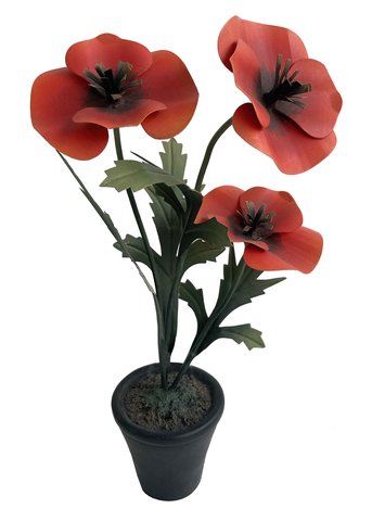shishi Metal poppies x 3 potted red 34cm