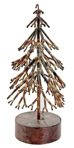 shishi Metal rusty tree wooden base 21cm