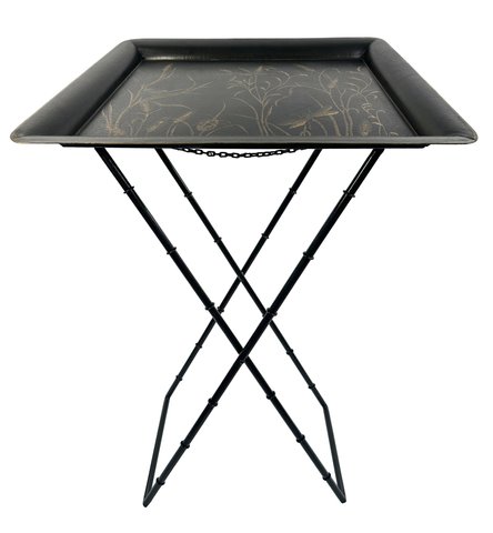 shishi Metal tray on stand black with gold whea