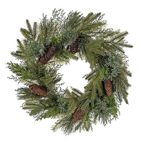 shishi Mixed green wreath with cones 60cm
