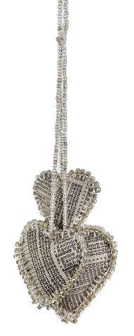 shishi Newspaper heart with beads x3 hanger 15cm