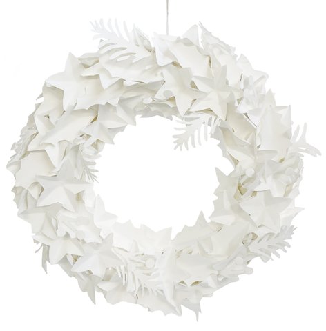 shishi Paper leaves and stars wreath white 30cm