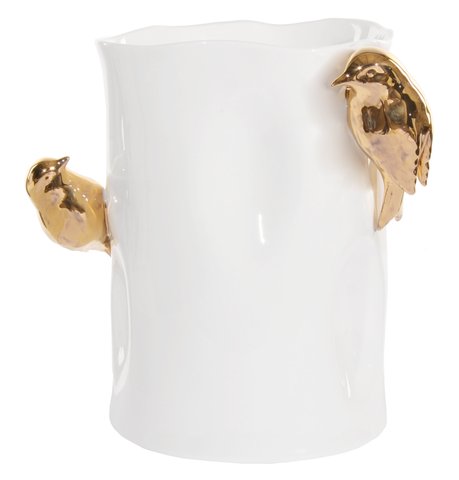 shishi Porcelaine vase w/gold birds 21cm