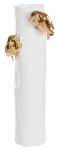 shishi Porcelaine vase w/gold birds 35cm