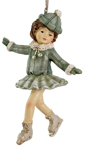 shishi Skating girl ornament green gold 11 5cm