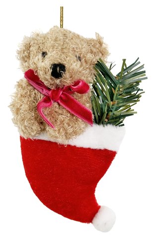 shishi Teddy bear brown in red hat ornament 11cm