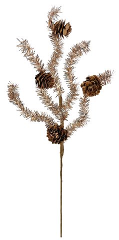 shishi Tinsel branch with cones gold 33cm