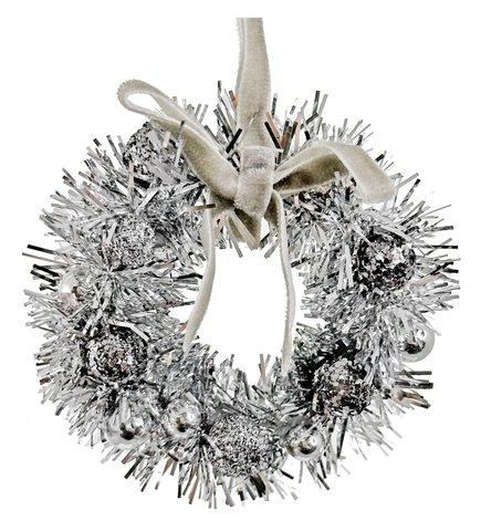 shishi Tinsel wreath with balls silver 8cm