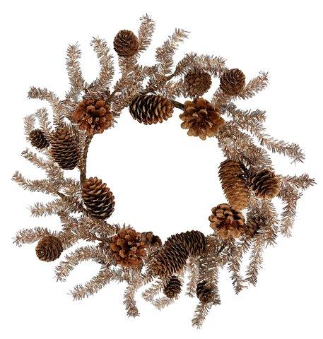shishi Tinsel wreath with cones gold 33cm