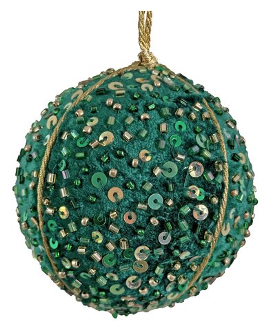 shishi Velvet ball bead and sequins green gold 7cm