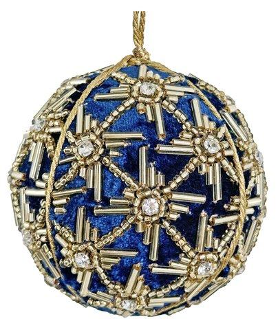 shishi Velvet ball with star beads blue gold 7cm