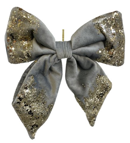 shishi Velvet bow gray with gold glitter 22cm