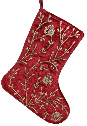 shishi Velvet stocking beaded burgundy gold M 20cm