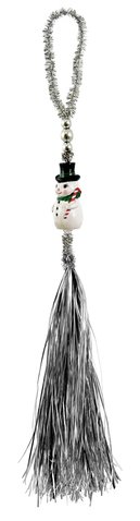 shishi Snowman ornament with silver tinsel and tassel 35cm