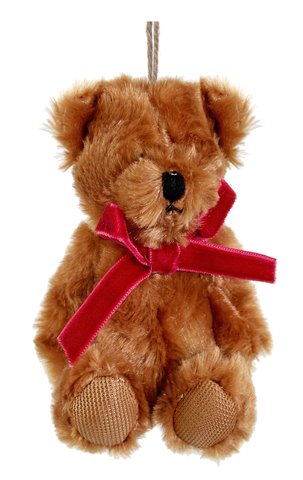 shishi Teddy bear sitting curly brown red velvet bow 11cm