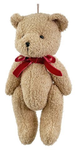shishi Teddy bear with red velvet bow lt brown 36cm