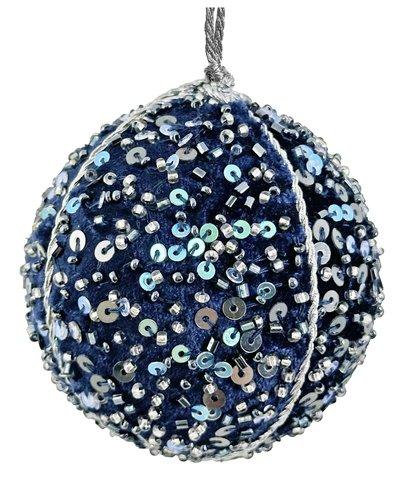 shishi Velvet ball bead and sequins blue silver 7cm
