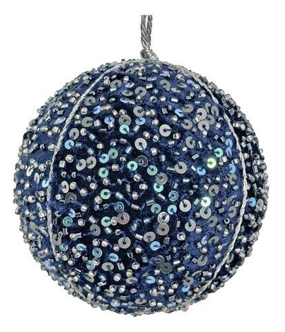 shishi Velvet ball bead and sequins blue silver 9cm