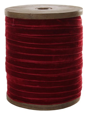 shishi Velvet ribbon 10mm on wooden spool 100m dark red