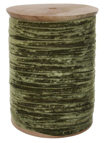 shishi Velvet ribbon 10mm on wooden spool 500m green