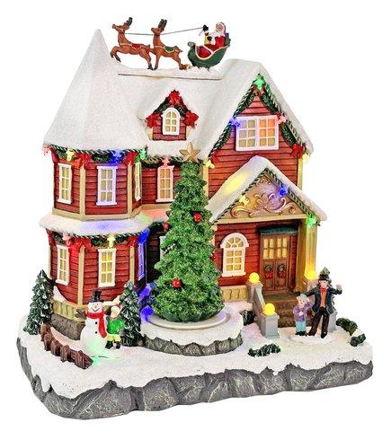 shishi Village with rotating tree and LED lights 26x19x30cm operated by 3*AA batteries and adapter both excluded