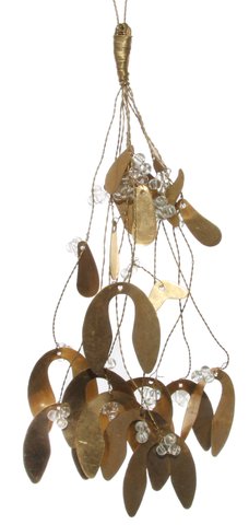 shishi Wire mistletoe ornament brass leaves and glass beads 25cm