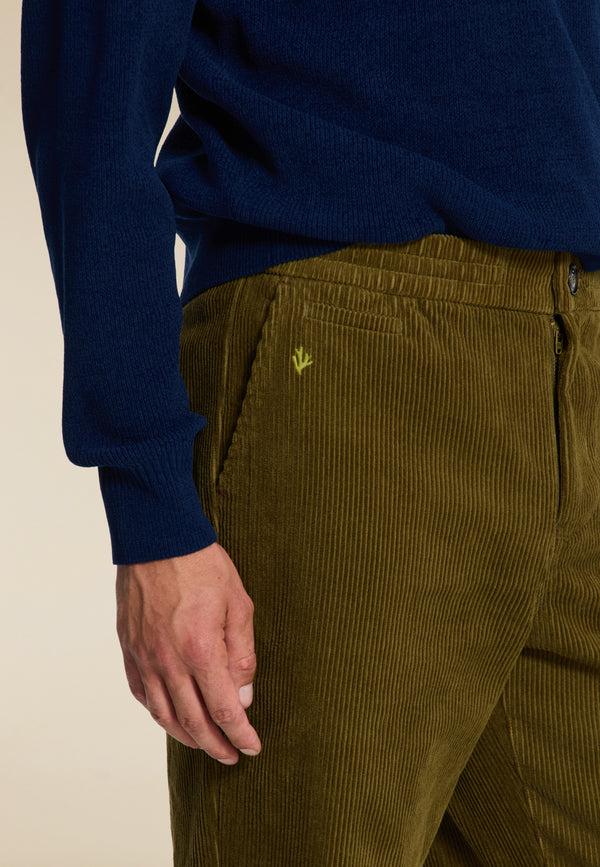 Shiwi ALAN Corduroy Straight Fit Trousers Green Olive