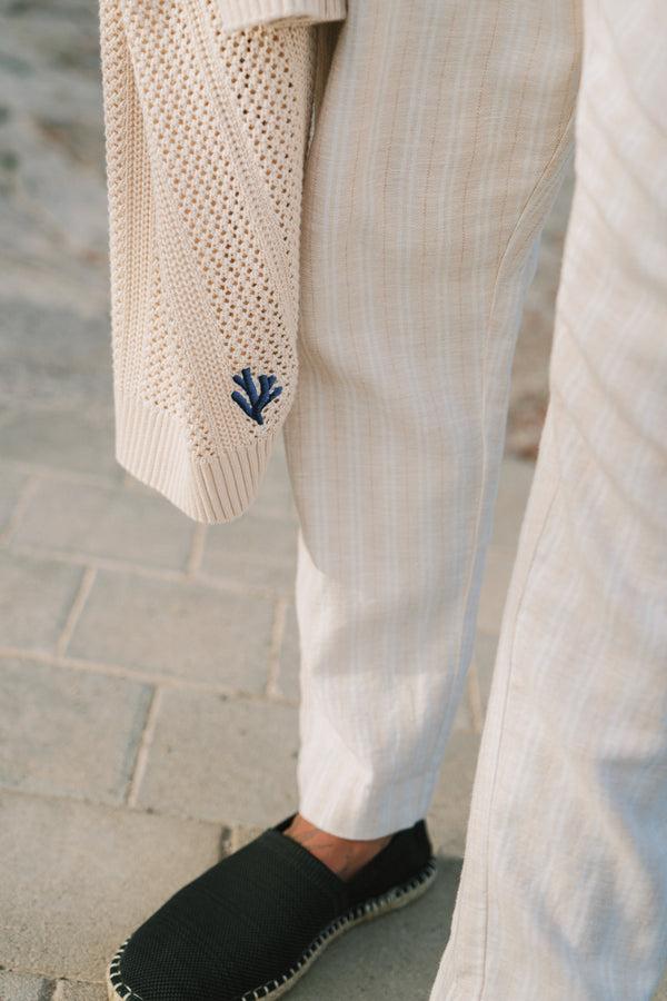 Shiwi LENNY Linen Trousers Yarn Dye Stripes Beige Sand Stripes