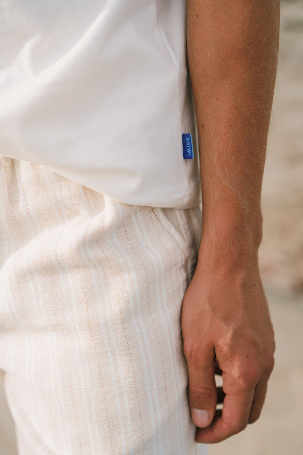 Shiwi LENNY Linen Trousers Yarn Dye Stripes Beige Sand Stripes
