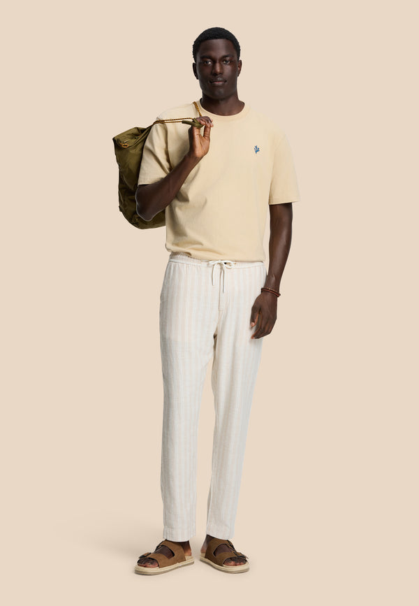 Shiwi LENNY Linen Trousers Yarn Dye Stripes Beige Sand Stripes