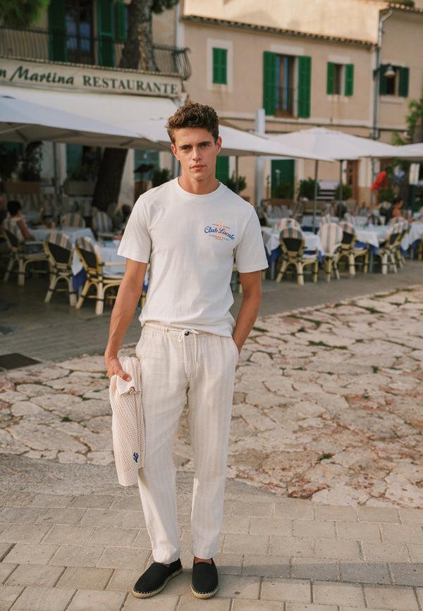 shiwi LENNY linen trousers yarn dye stripes Beige sand stripes