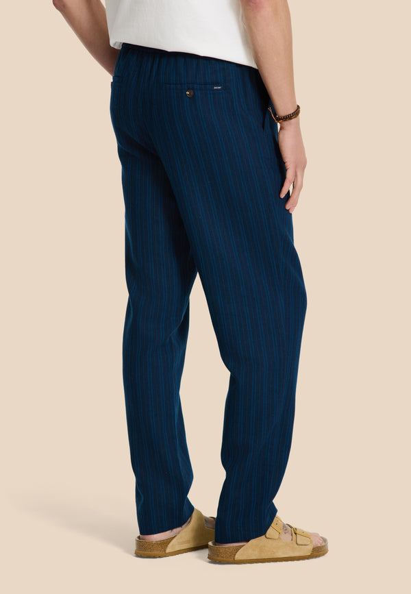Shiwi LENNY Linen Trousers Yarn Dye Stripes Blue Dark Navy Stripes