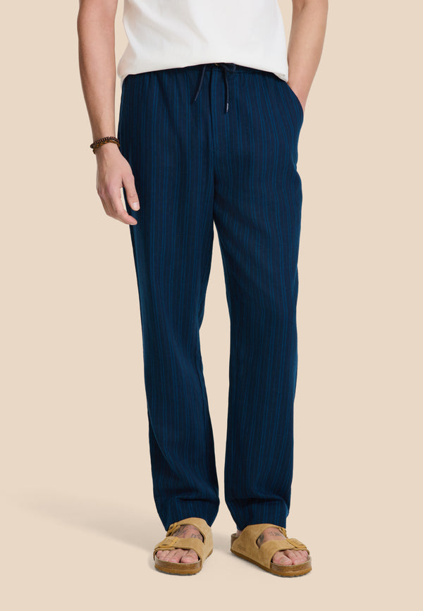 shiwi LENNY linen trousers yarn dye stripes Blue dark navy stripes