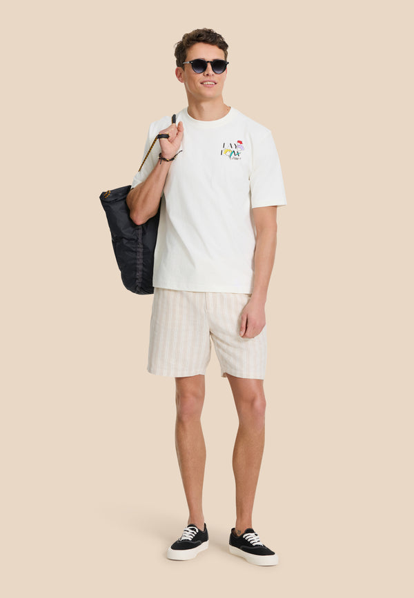 Shiwi LEWIS Linen Shorts Yarn Dye Stripes Beige Sand Stripes