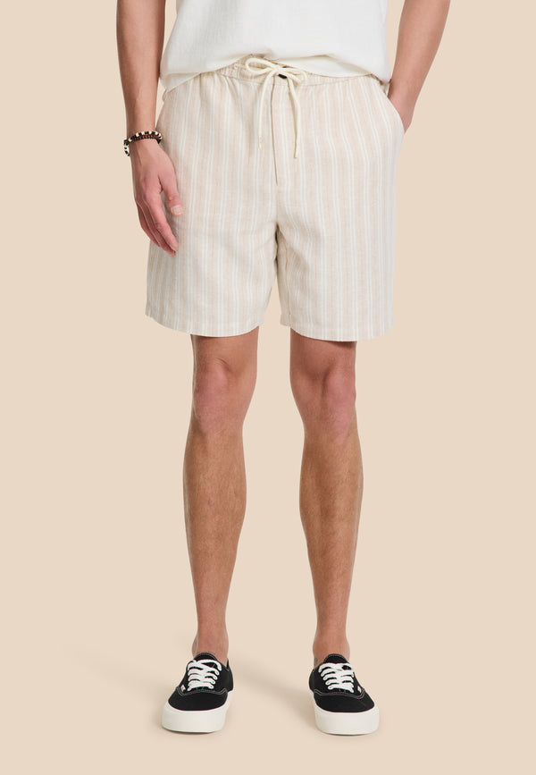Shiwi LEWIS Linen Shorts Yarn Dye Stripes Beige Sand Stripes