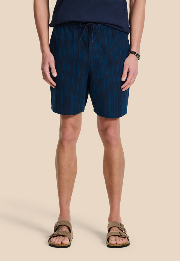 Shiwi LEWIS Linen Shorts Yarn Dye Stripes Blue Dark Navy Stripes