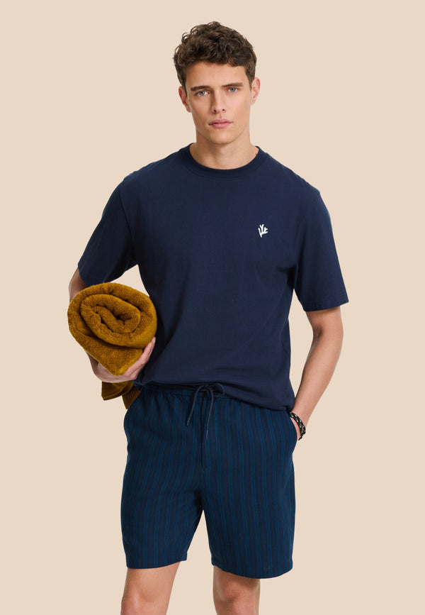 shiwi LEWIS linen shorts yarn dye stripes Blue dark navy stripes