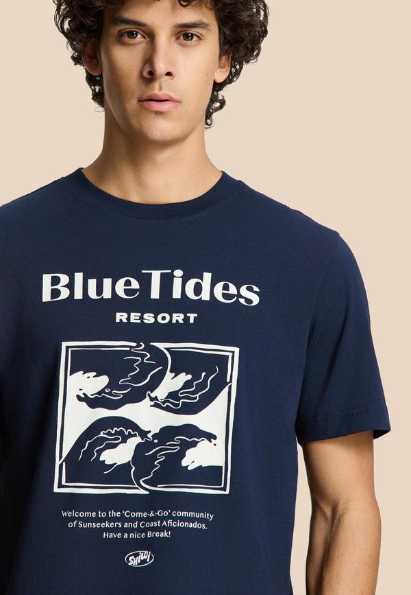 Shiwi LIAM Regular T-shirt Blue Tides Blue Dark Navy