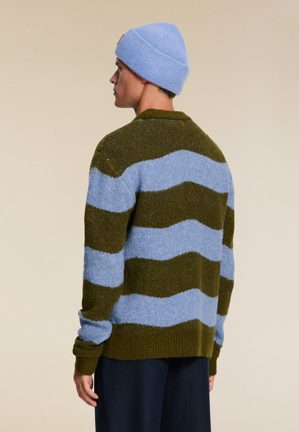 Shiwi PIKE Relaxed Fit Wave Pullover Green Blue Wave