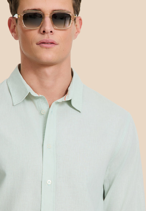 Shiwi RICK Linen Long Sleeve Shirt Solid Green Seafoam