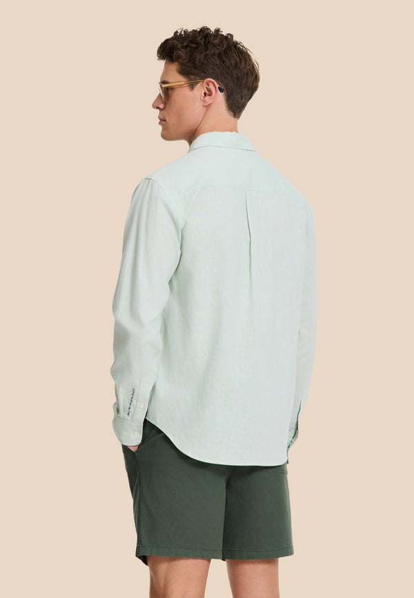 Shiwi RICK Linen Long Sleeve Shirt Solid Green Seafoam