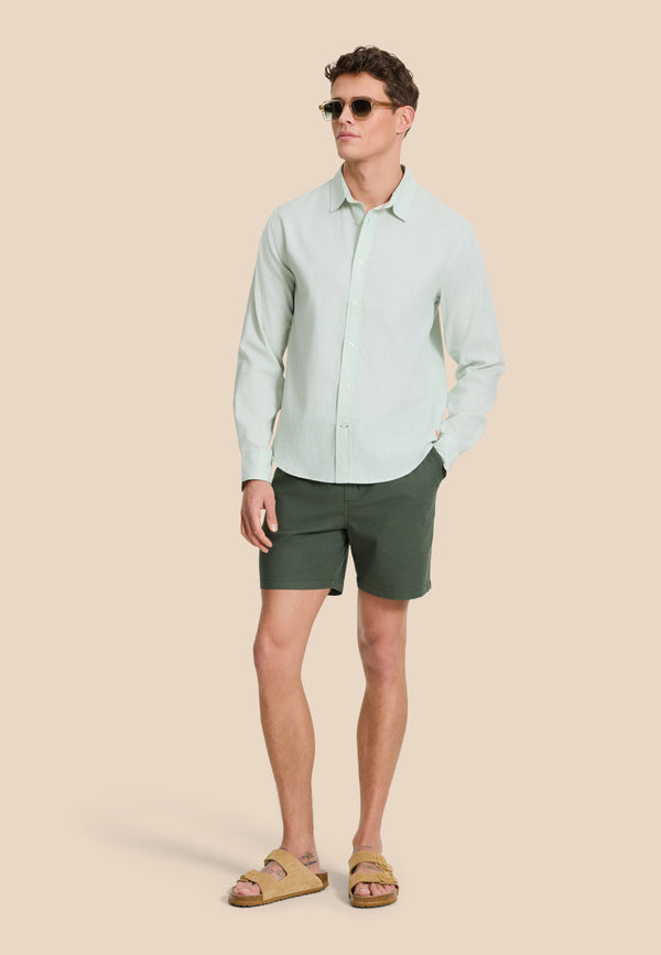 Shiwi RICK Linen Long Sleeve Shirt Solid Green Seafoam